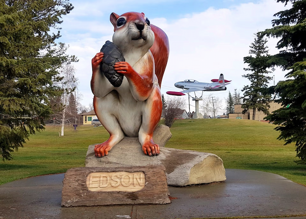 Eddy the Squirrel, Edson’s official town mascot, symbolizing community spirit and local pride.