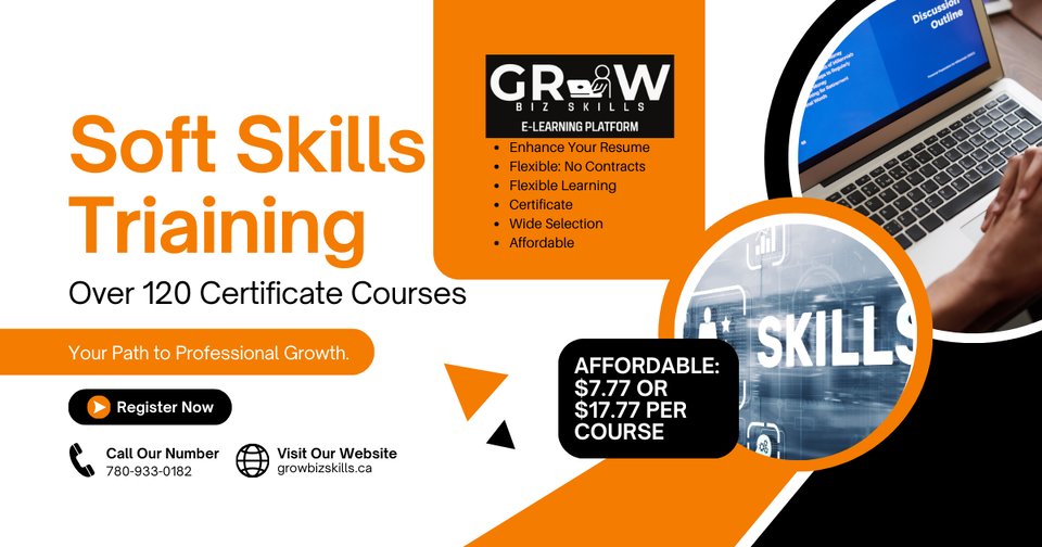 Did you know that your business membership gives you the ability to offer your staff training? Ask me or Suzie about the GrowBizSkills.ca code for your company that allows you to help your staff grow with your business!If you are a paid business member, your staff and your own training are included in your membership for FREE!